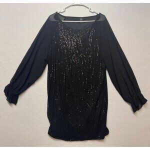 Black Sheer Sleeve Sequin Top By Shein Curve Size 4XL